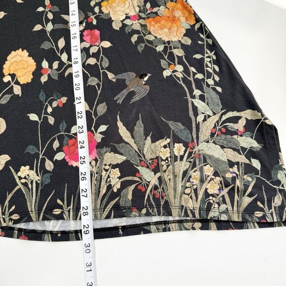 Johnny Was XL Graceful Drape Short Sleeves Floral Bird Black Tunic Top Shirt - Picture 12 of 12